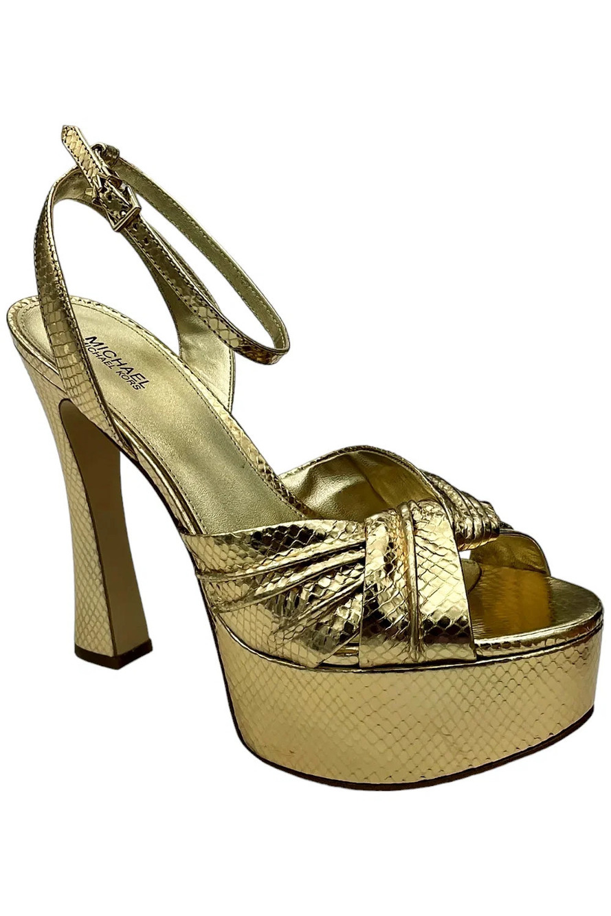 Michael Kors Women's Selena Metallic Snake Platform Sandal Gold - Medium